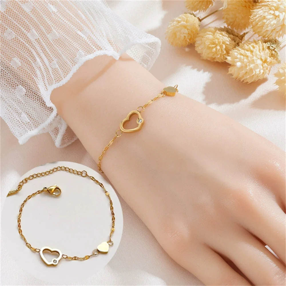 فاسق صغيرة سلسلة صغيرة ربط سوار الإناث الذهب اللون الفولاذ المقاوم للصدأ تشيكوسلوفاكيا القلب أساور ساحرة للنساء مجوهرات براكليت 2025 #2