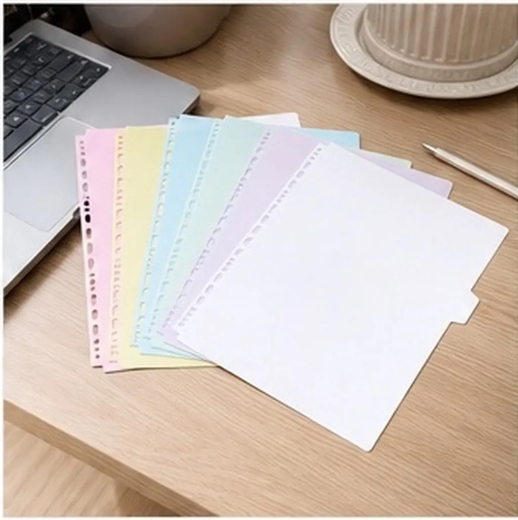 6Pcs Index Divider Binder Tabs A4 File Organizer Replacement Plastic Sheets for School Office Document Management and Quick
