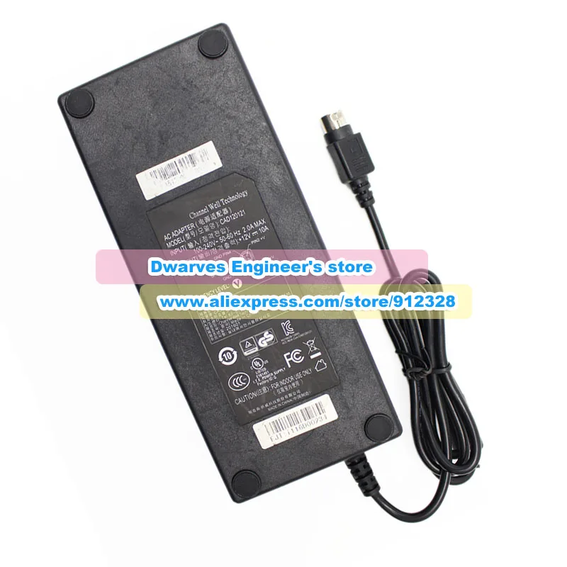 Genuine CAD120121 AC Adapter 12V 10A Charger for CWT SYNOLOGY NAS DS1019 120W Power Supply Round with 4 Pins