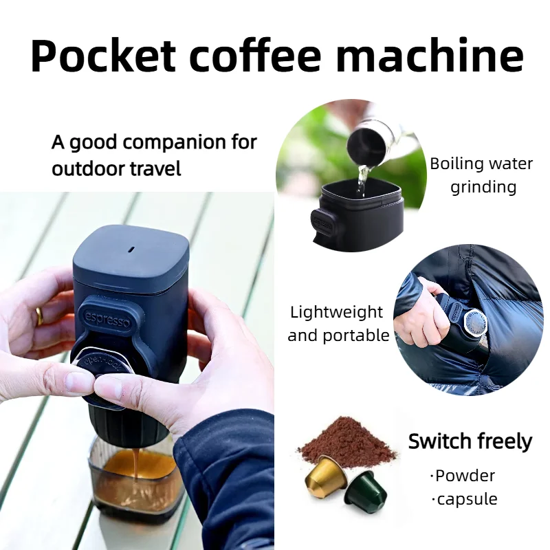 

Outdoor Mini Espresso Maker Hand-Pressed Portable Coffee Machine for Camping Travel Works with Coffee Capsules & Powder