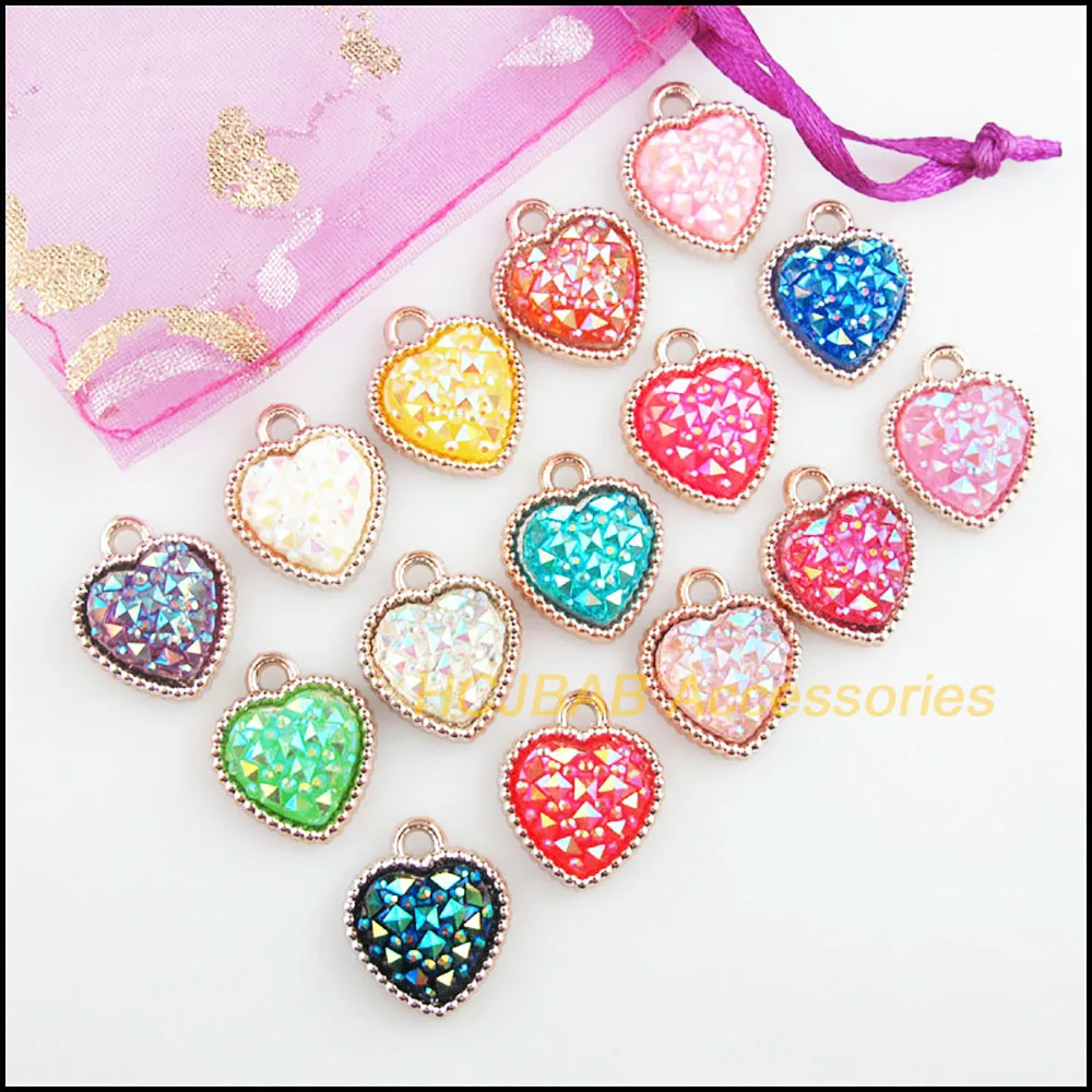 30Pcs KC Gold Color Retro Mixed Heart Resin Acrylic Charms Pendants 15.5x18.5mm