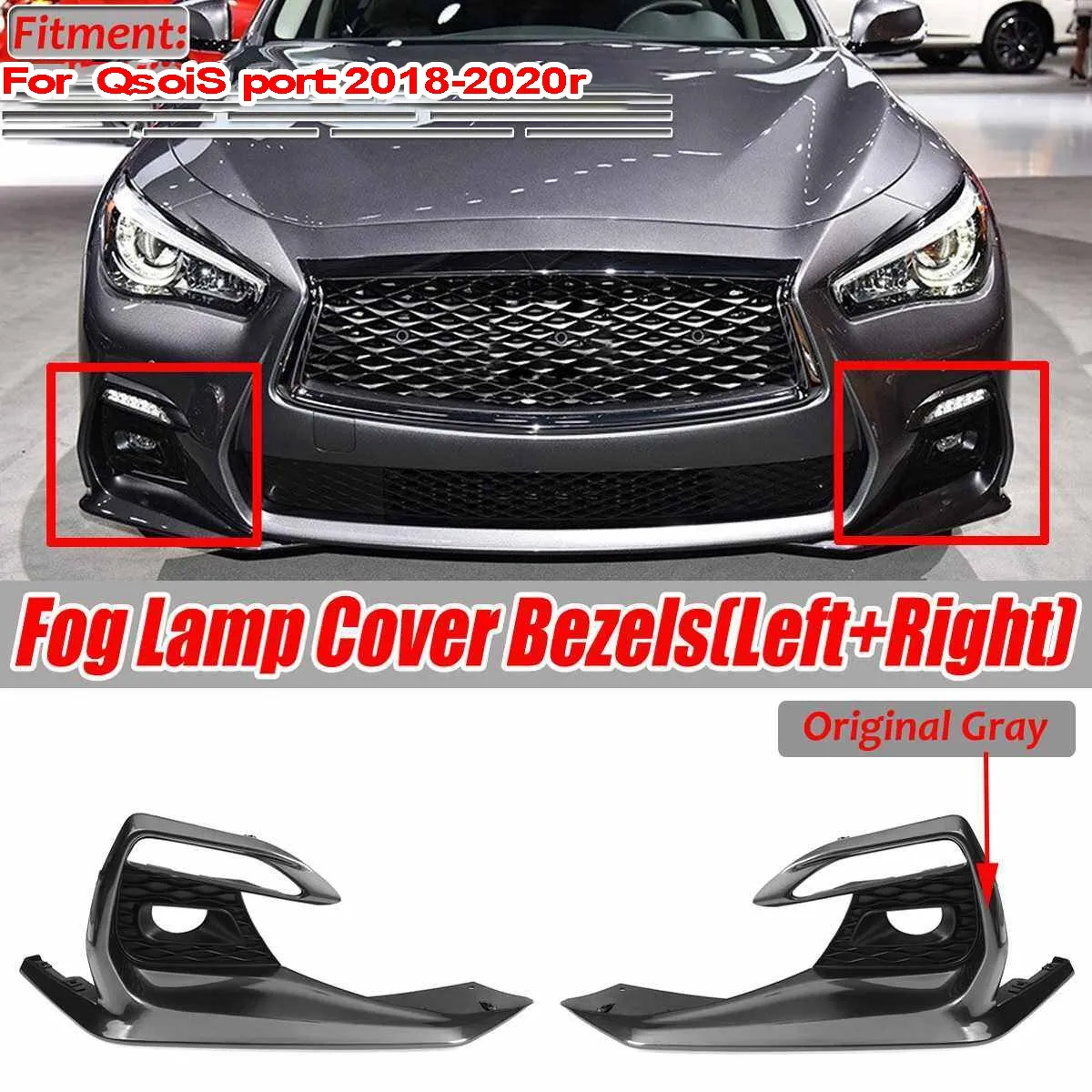 1Pair Fog Lamp Cover Bezels Fog Lights Grill Frame 62256-6HJ0A for Infiniti Q50 Sport 2018-2020