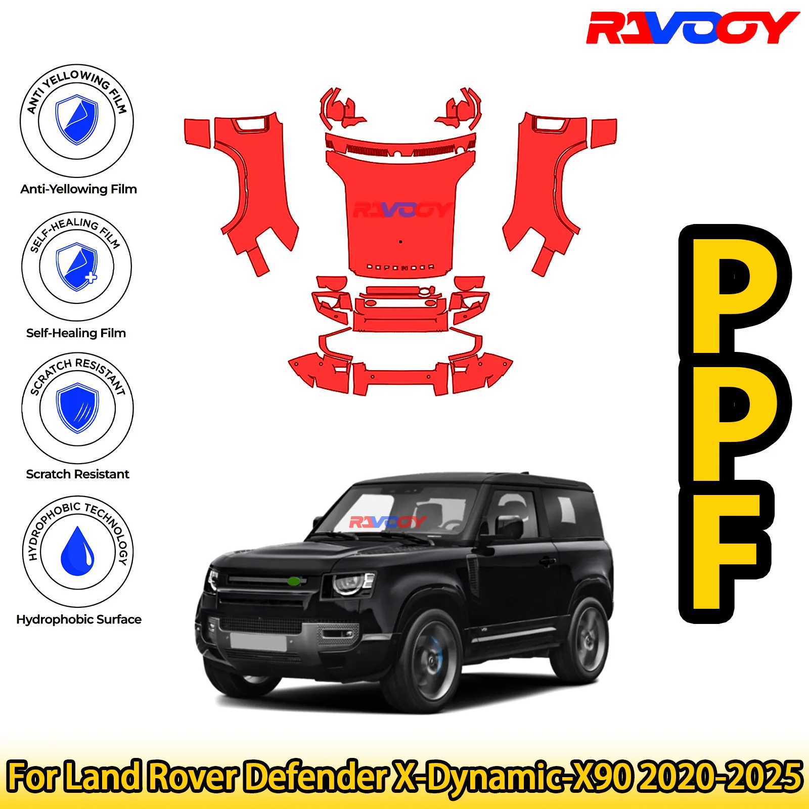 

For Land Rover Defender X-Dynamic-X90 2020-2025 Glossy Matte Black Precut front PPF Kit Paint Protection Film