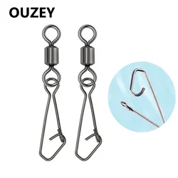 OUZEY 50Pcs Lock Snap Fishing Swivels Ball Bearing Tackle Snap Swivels Rotation Fishing Line Connectors Swivels for Saltwater