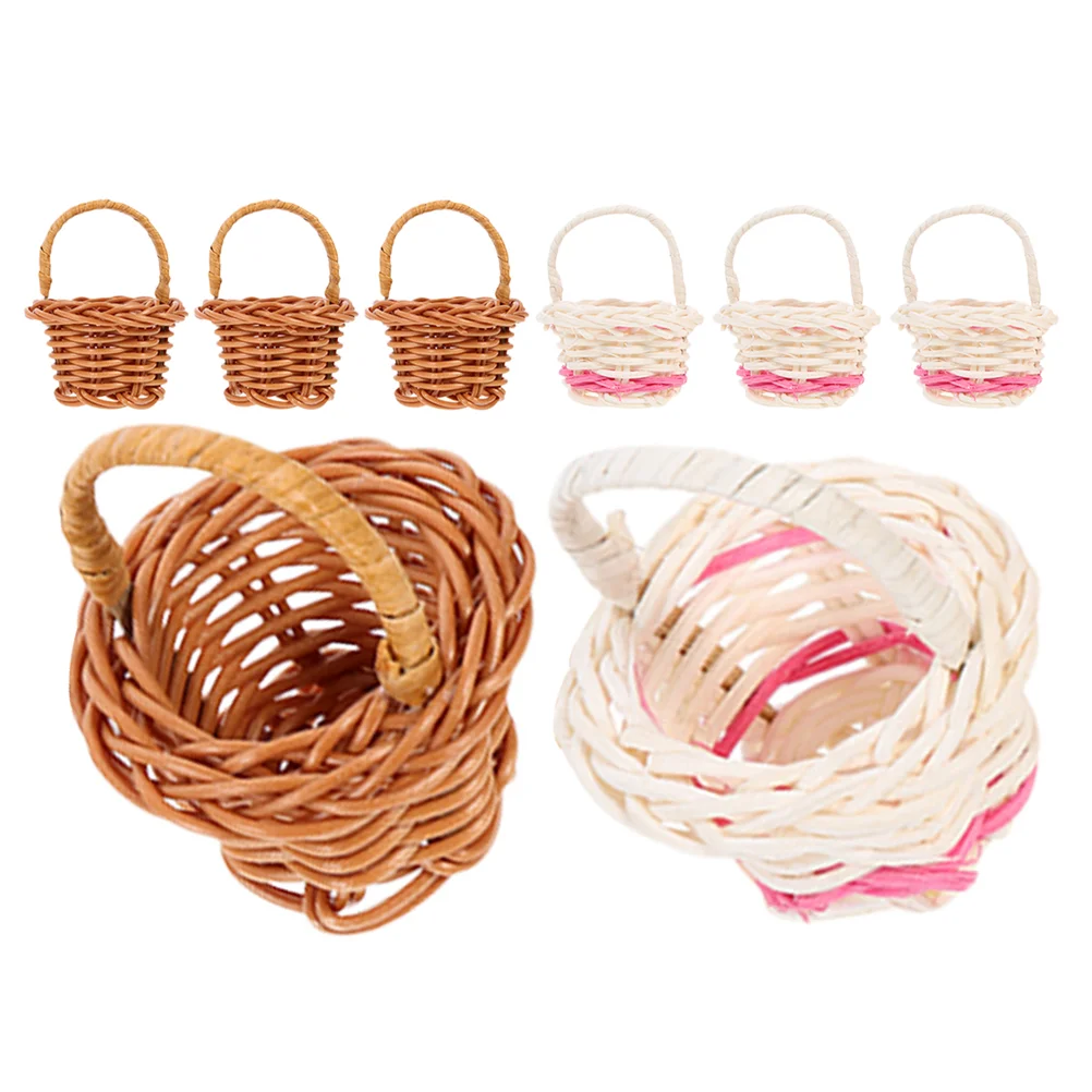 8Pcs Rattan Mini Baskets Handwoven Natural Material Kids Play Decor Storage Flower Girl Basket Woven Handles Versatile Use