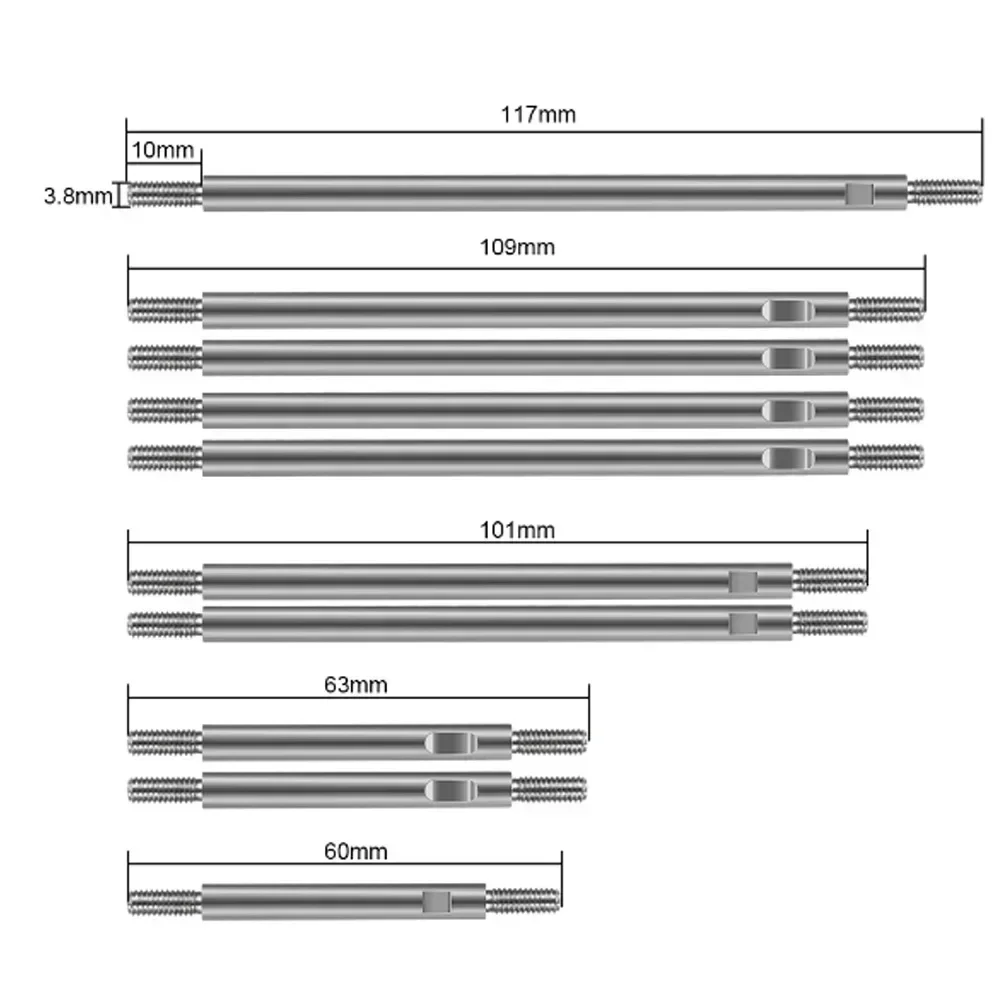10 Uds. Varilla de enlace completa de acero inoxidable con distancia entre ejes de 313mm para Trxs TRX-4 TRX4 1/10 coche trepador de control remoto piezas de mejora