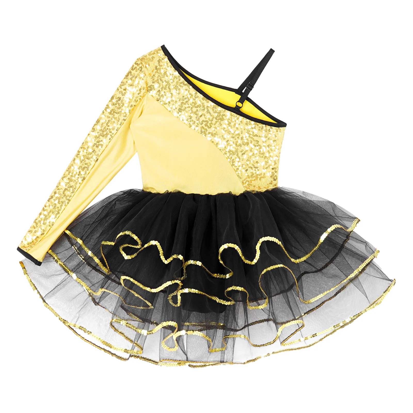 Kinder Mädchen Sparkly Pailletten Ein Schulter Ballett Dance Tutu Kleid Trikot Lyrical Moderne Zeitgenössische Kostüm Ballsaal Dancewear