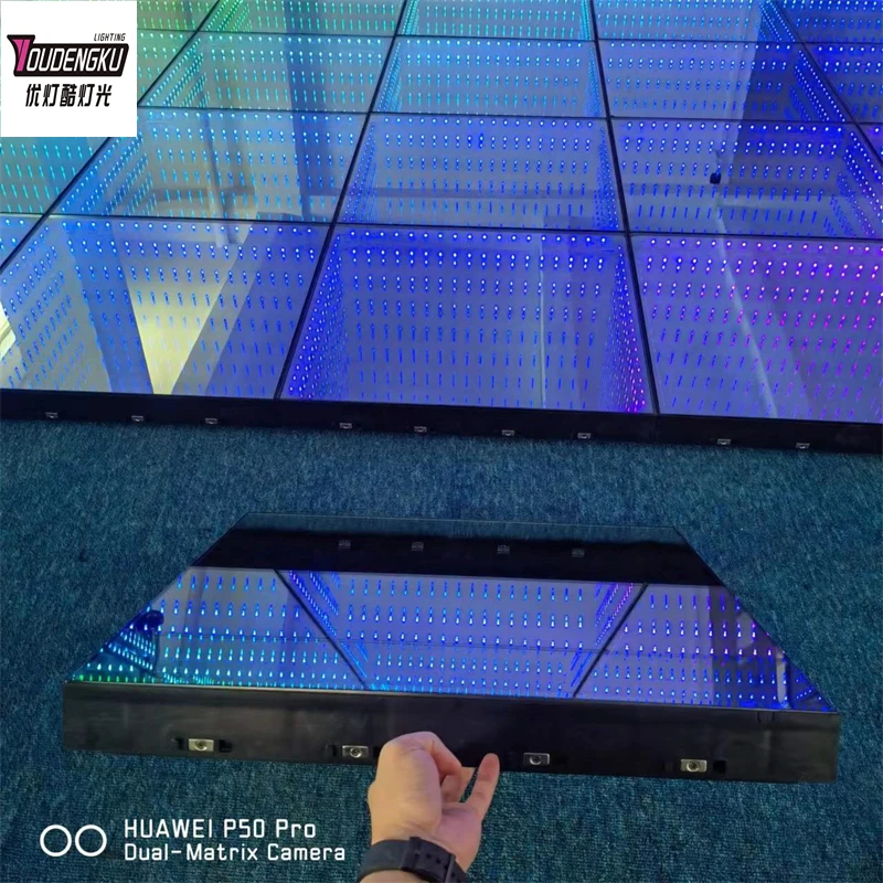 30 pieces with roadcase Latest Fashion rgb color changing Wedding Party Mirror Dance Floor Led Tile Transparent Glass light