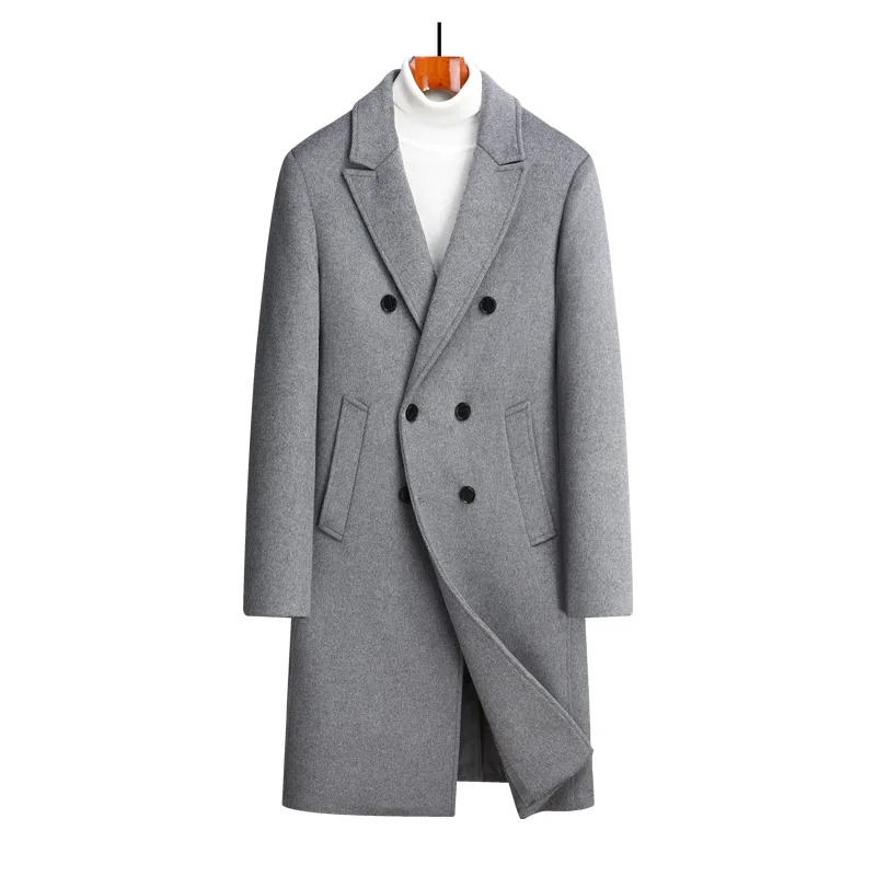 

Mens Wool Blend Winter Long Coat Fashion Casual Double Breasted Notched Lapel Overcoat High Quality 2023 New Windproof Pea Coat