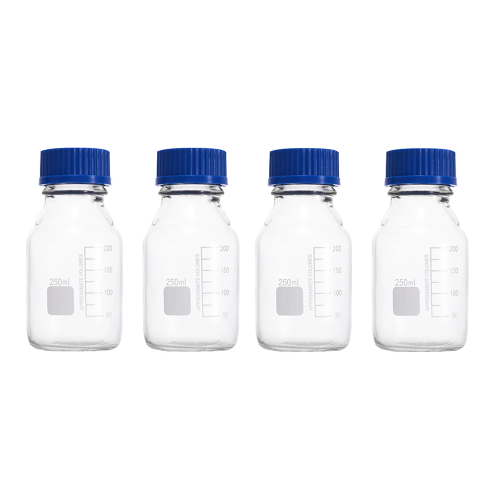 

4Pcs 250ml Clear Glass Vials Transparent Bottles Lids Thicken Design Anti-Slip Glass Vial with Lid Science Sample Bottles