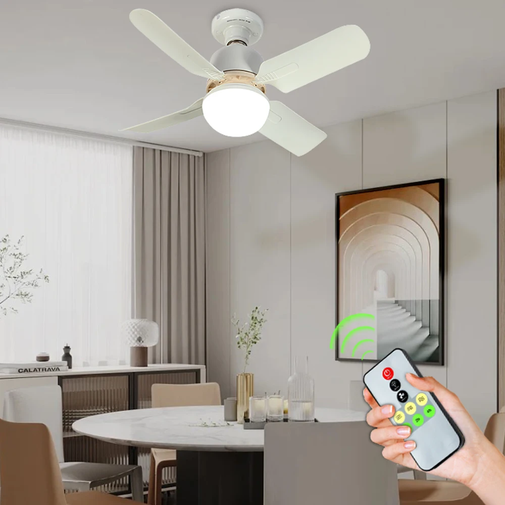 

E27 LED Ceiling Fan with Light 24W Ceiling Light 4 Blades Bulb Fan 3 Speed Remote Control Cooling Fan for Living Room Garage