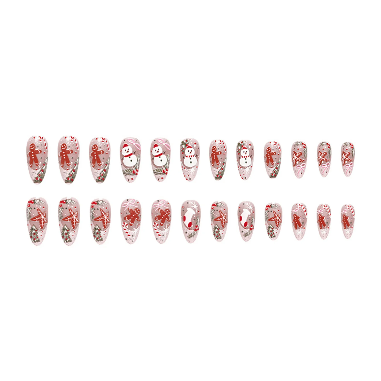 Christmas Party Press On Nails Nude Holiday Resin Tips for Women Winter Celebration Gingerbread Snowman Artificial Nails