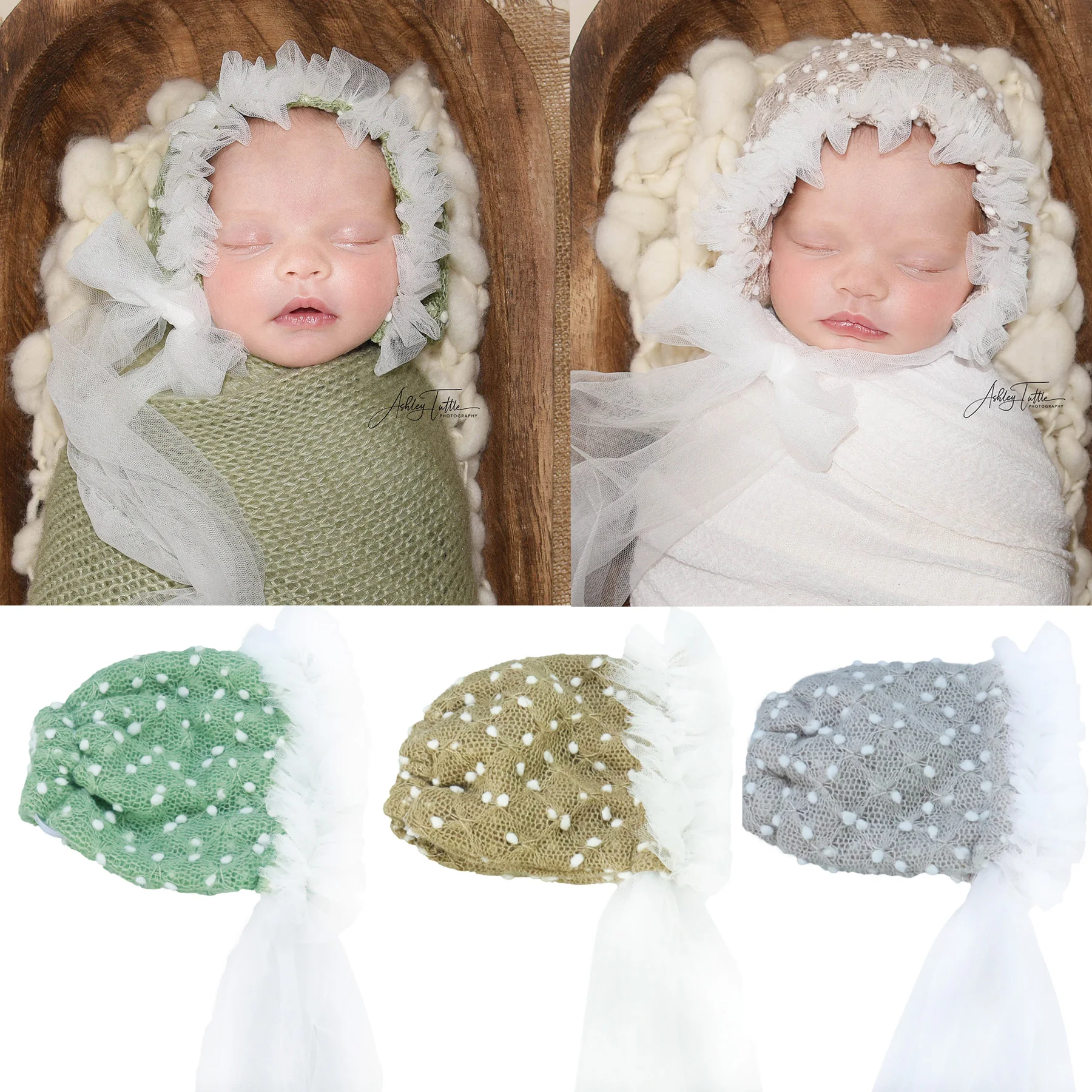 

Don&Judy Newborn Baby Bonnet for Photo Shoot Props Vintage Infant Fluffy Lacy Cap Hat Photography Studio Accessories Clearance