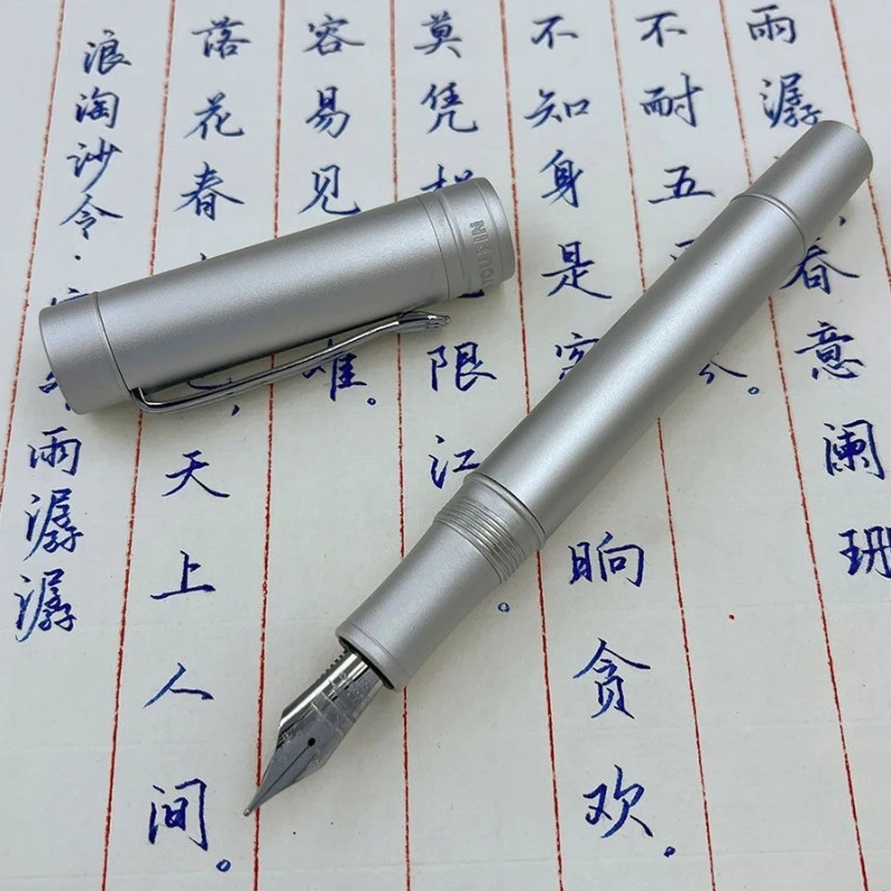 

Penchen Aviation Aluminum Fountain Pen 0.7 1.0 Bent Nib Silver High-value Appearance Daily Office Practice Student Ink Pen Gift