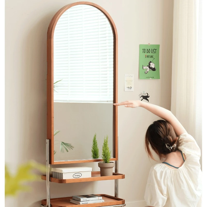 

mirror Full body mirror Movable mirror Storage magazine rack Solid wood full-length Floor Household simplicity