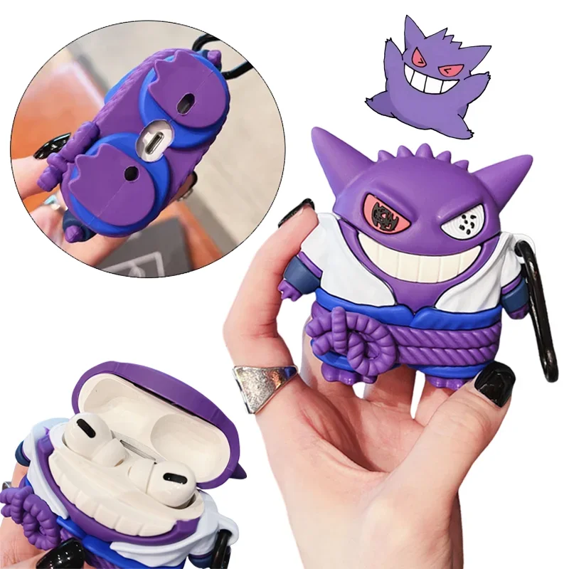 Kawaii Gengar حقيبة سماعة الاذن ل AirPods 1/2 3 Pro الكرتون سيليكون سماعة رأس بخاصية البلوتوث لينة الغطاء الواقي مع هوك الهدايا