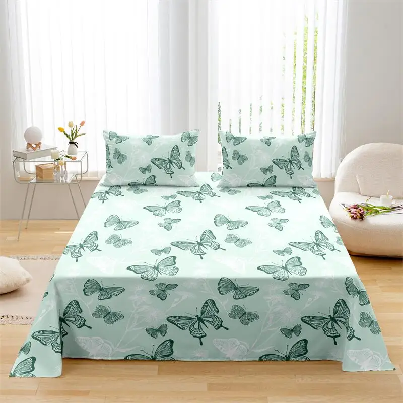 Kuup Fleece Cartoon Butterfly Print Flat Sheet Pillowcase Set 230x230cm All Season Skin friendly Bed Cover Sheet Pillowcase