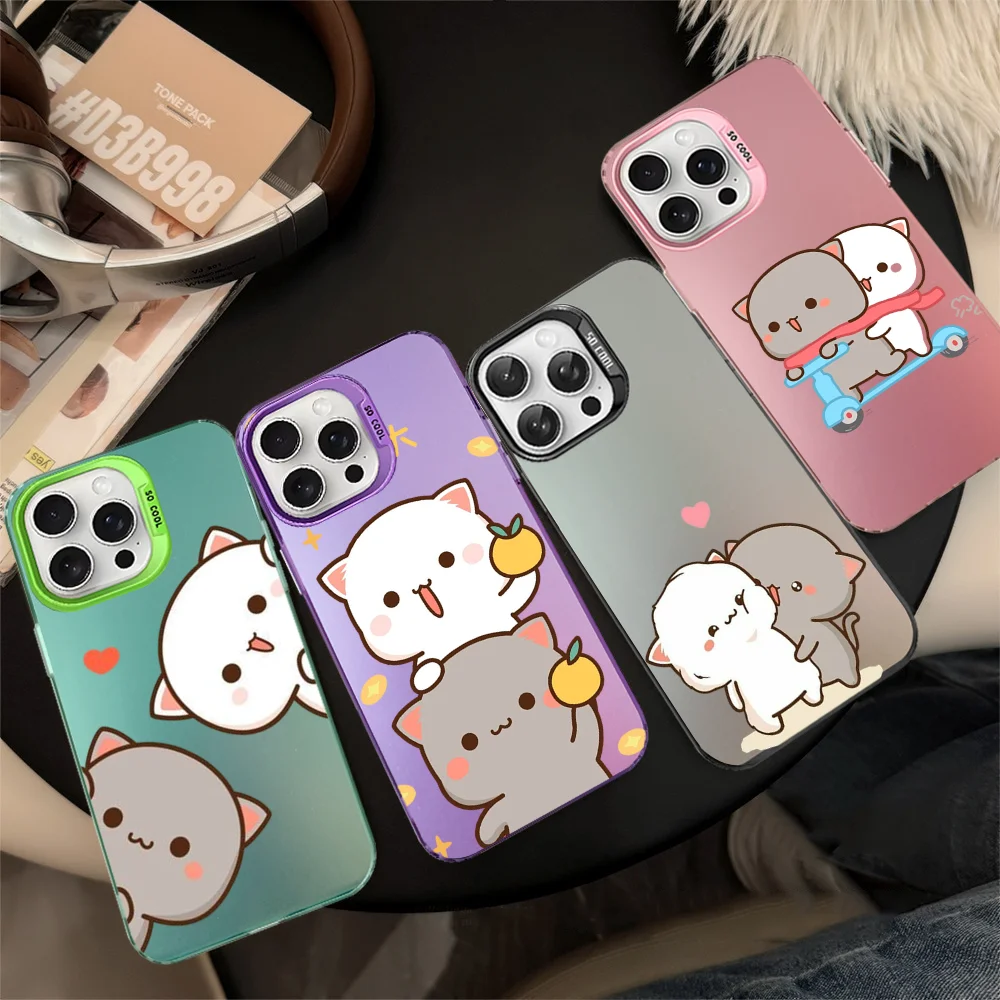 Peach Mochi Cat Cartoon Phone Case For IPhone 16 15 14 13 12 11 Pro Max X XR XSMAX 8 7 Plus Matte Shockproof Back Cover