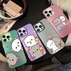 Peach Mochi Cat Cartoon Phone Case For IPhone 16 15 14 13 12 11 Pro Max X XR XSMAX 8 7 Plus Matte Shockproof Back Cover