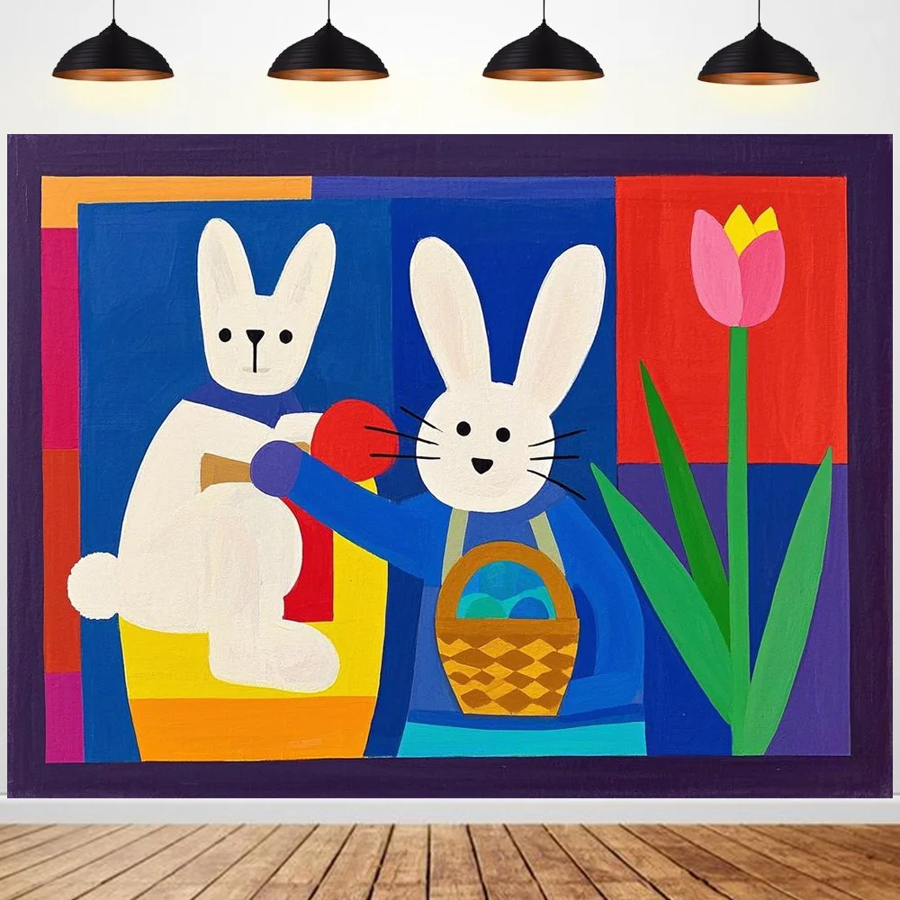 

Happy Easter activities Festival Decoration Background cloth Rabbit Easter egg for children's party Backdrops