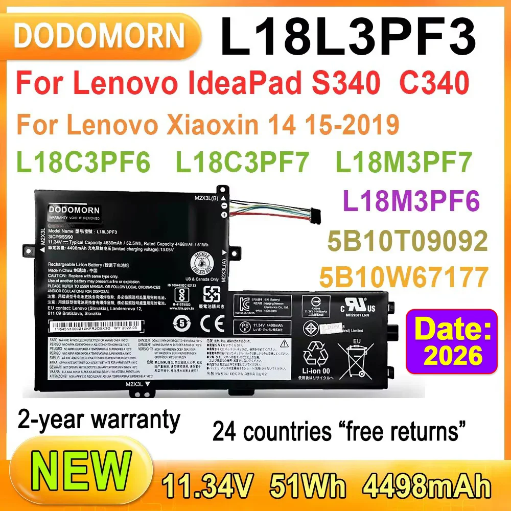 DODOMORN-Batería de ordenador portátil L18L3PF3, para Lenovo IdeaPad S340, S340-14API/14IIL/14IML/14IWL,S340-15API/15IIL/15IML/15IWL,C340-15IIL
