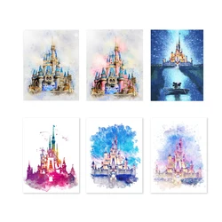 Watercolor Princess Castle Painting Art Canvas Print Nordic Posters Wall Picture Daughter Gift Kids Girls Room Decoration