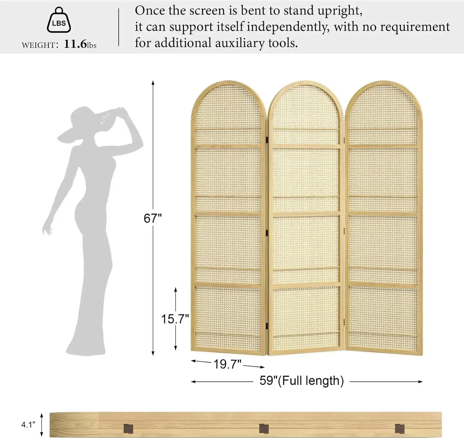 Foldable Rattan Room Divider With Built In Bookshelf Freestanding Privacy Screen Portable Partition For Home Office Bedroom Read