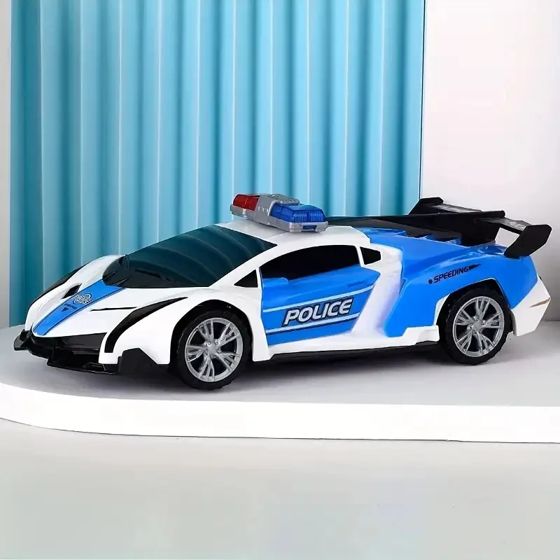 Children's Electric Toy Car，360Rotating Blue Police Car，Cool lights with music，Perfect Holiday Gift（Does not include batteries）
