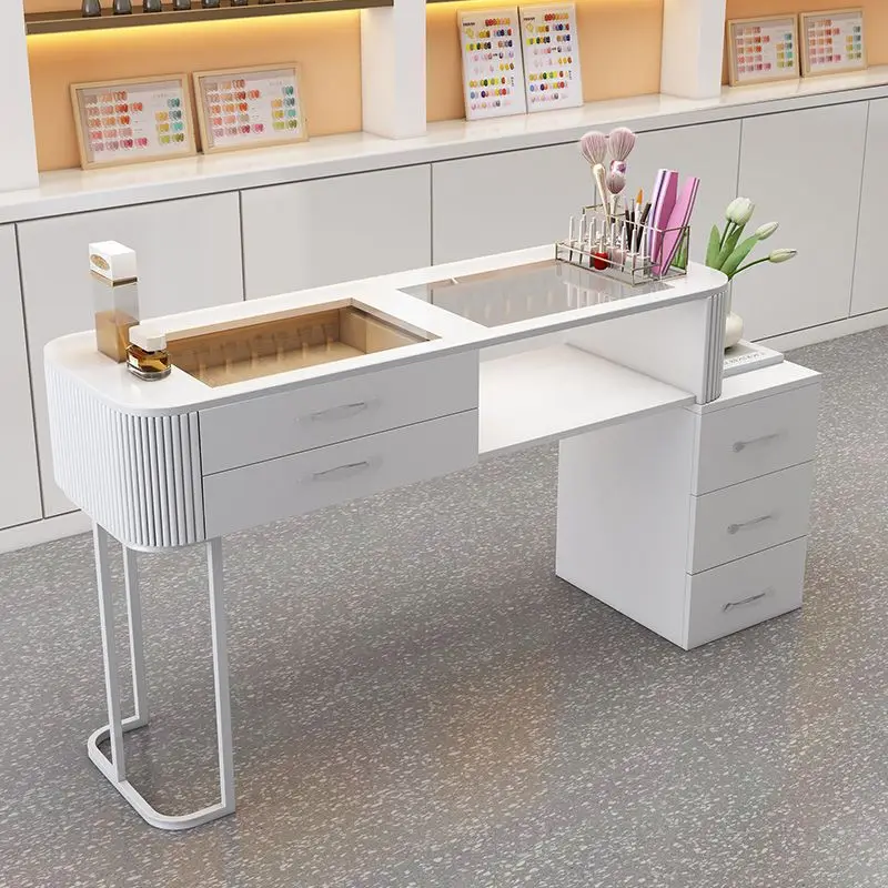 

##Cream Style Nail Art Table White Multi-functional Complete Set Light Luxury Simple Home Storage Nail Art Stand for Nail Salon