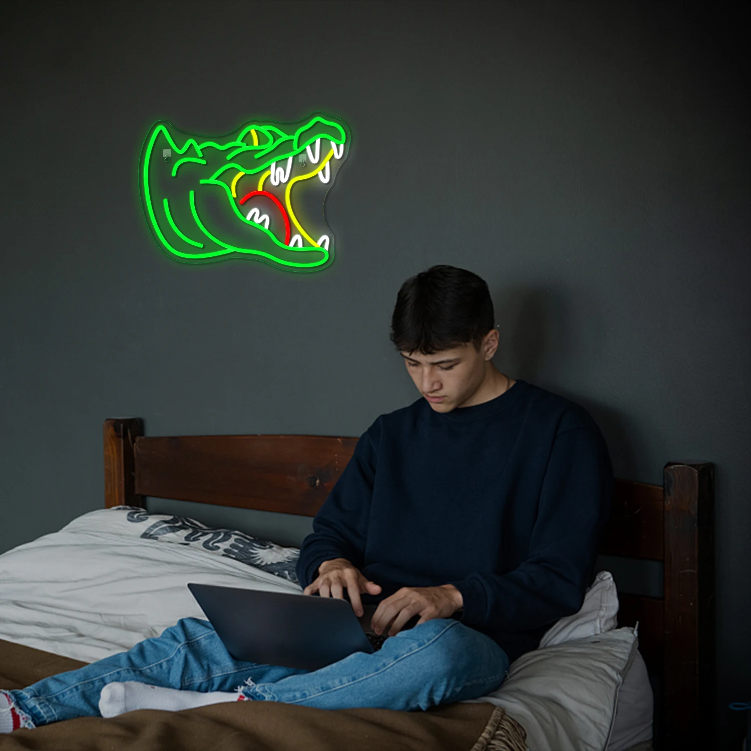 Enseigne au néon en alligator vert pour décoration murale, USB, barre lumineuse, club, chambre à coucher, salle de jeux, fête, restaurant