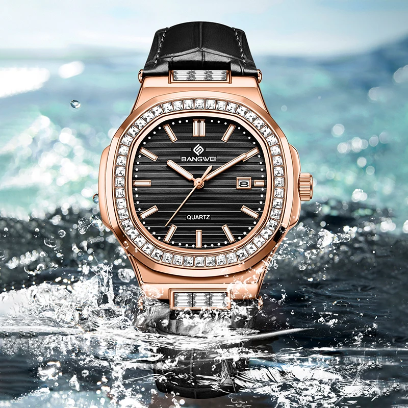 LIGE Bangwei Mode Einfache Quarz Frau Uhr Diamant Uhren Auto Datum Wasserdichte Leder Casual Sport frauen Armbanduhr Geschenk