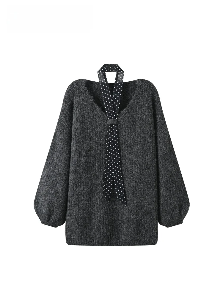 

plus Size Women's V-Ne Long Sve Knitwear Autumn Winter Faion Slimming Trendy Top Polyester Fiber Mid-Length Sweater