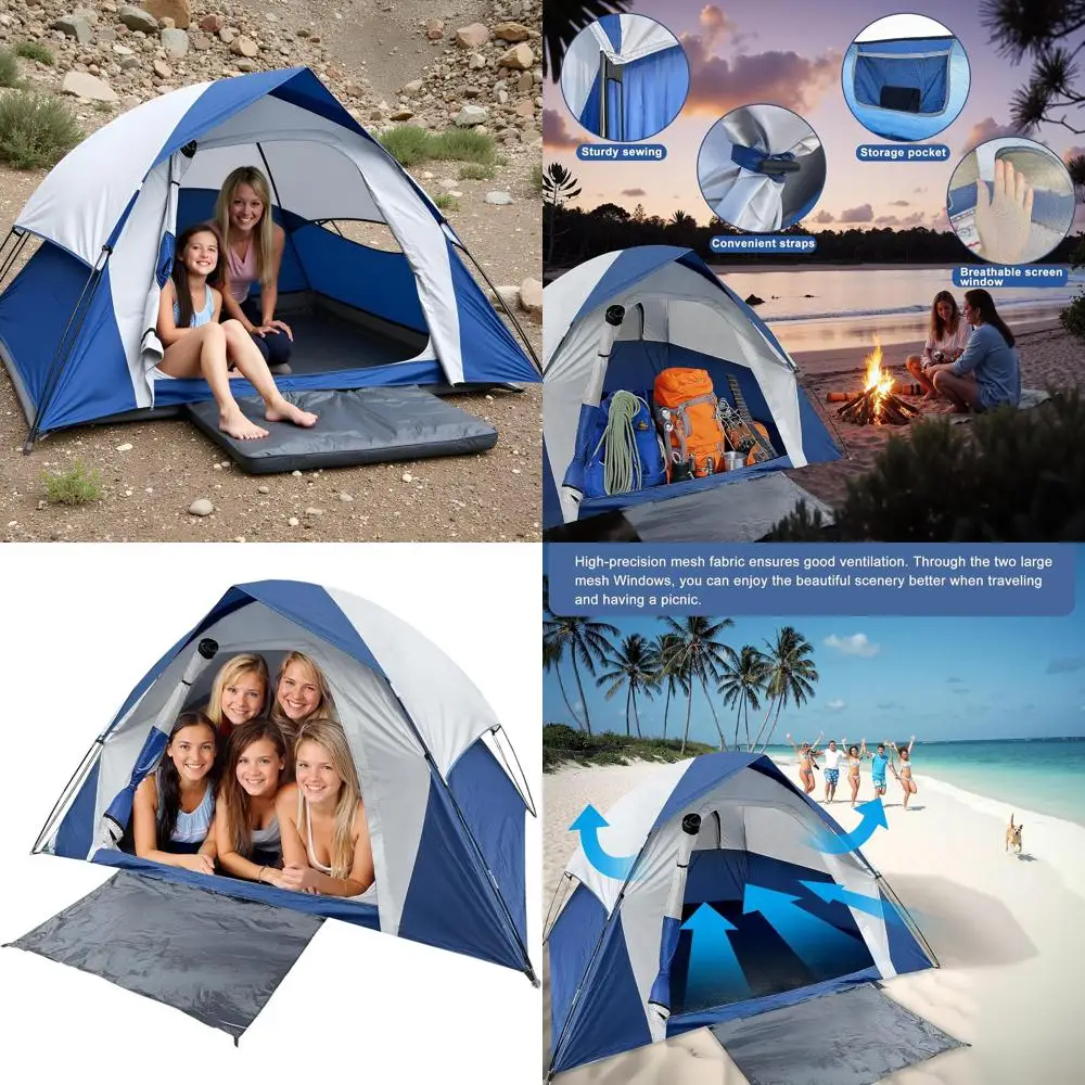 

Водонепроницаемая купольная палатка на 6 человек со съемным дождевиком для приключений на свежем воздухе синего цвета