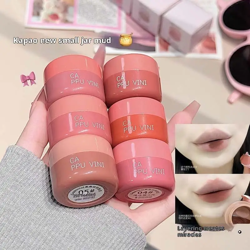 1 Pezzo Cappuvini Rossetto in Crema e Blush in Barattolo, Lunga Durata, Impermeabile, con Pennello per Labbra - Set Trucco Illuminante