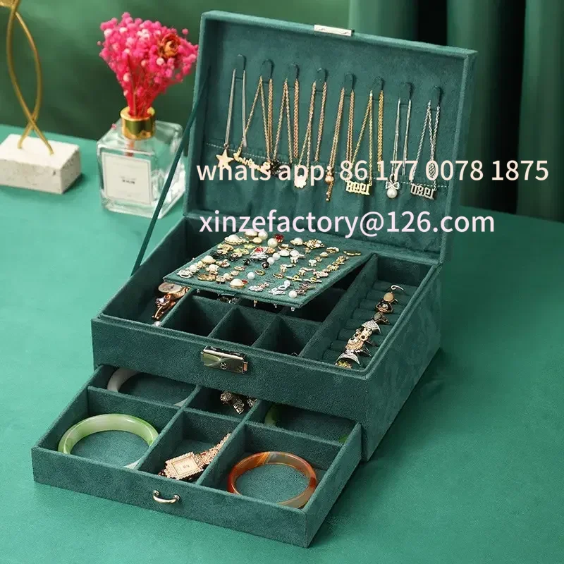 Customizable Men's and Women's Vintage Jewelry Boxes Large Capacity Storage Boxes Luxury Style Jewelry Spaces Fine Soft Dark