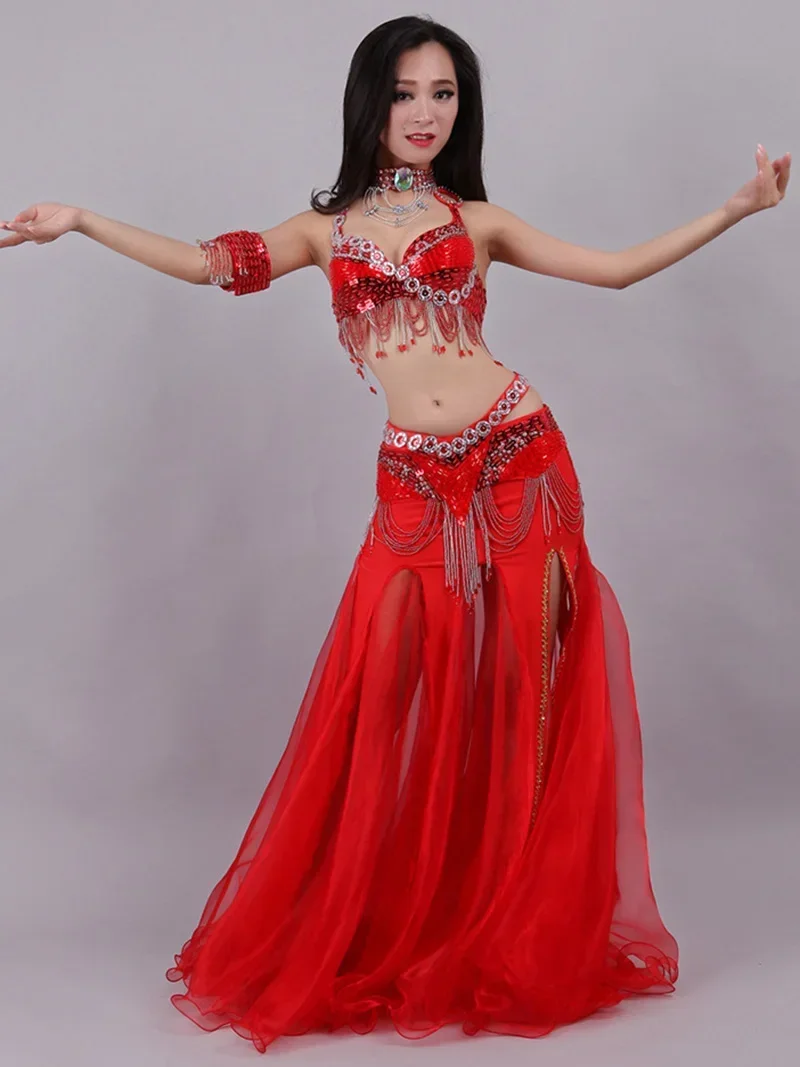 Ropa de baile india para mujeres adultas, conjunto de traje de danza del vientre con cuentas y lentejuelas y bordado de diamantes, trajes Rave para mujer