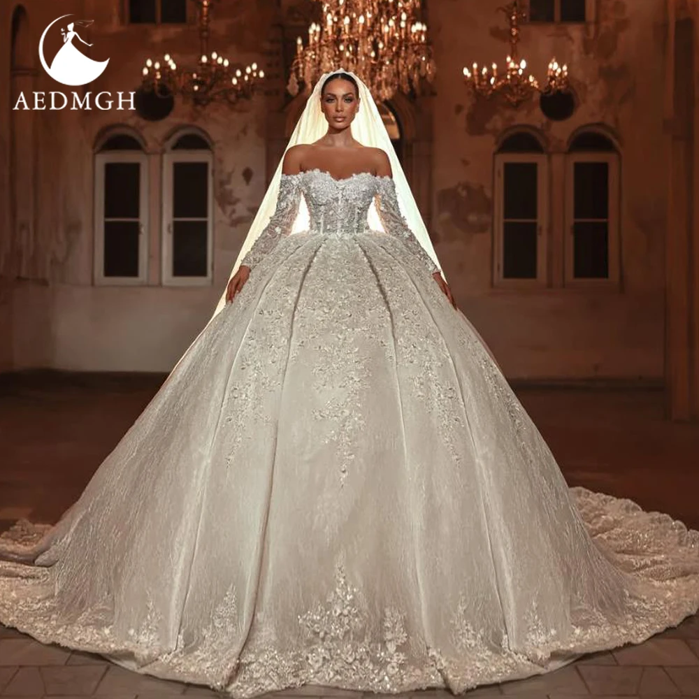 

Бальное платье Aedmgh, роскошные свадебные платья, милое платье с открытыми плечами, Vestido De Novia, кружевное, расшитое блестками, королевское свадебное платье на заказ
