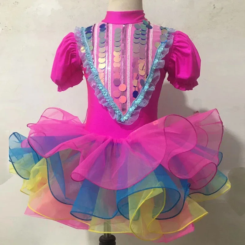 Rose Kids Ballroom Clothing Sequined Modern Dance Tutu Dress Girls Jazz Dance Costume Stage Wear Wedding Princess Dresses