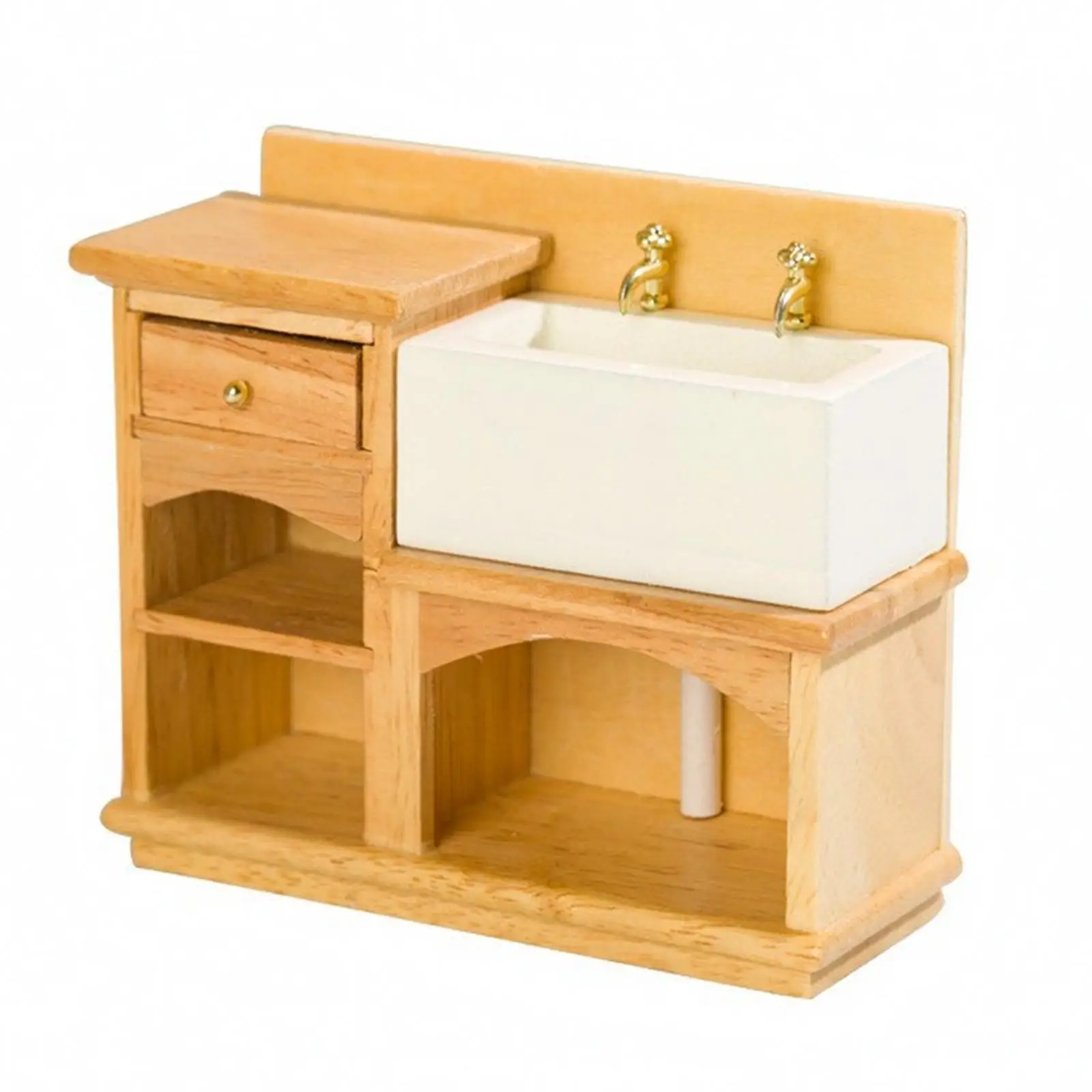 1:12 Scale Wooden Vanity with Sink Realistic Dollhouse Bathroom Sink Cabinet Miniature Bathroom Basin Cabinet Compact