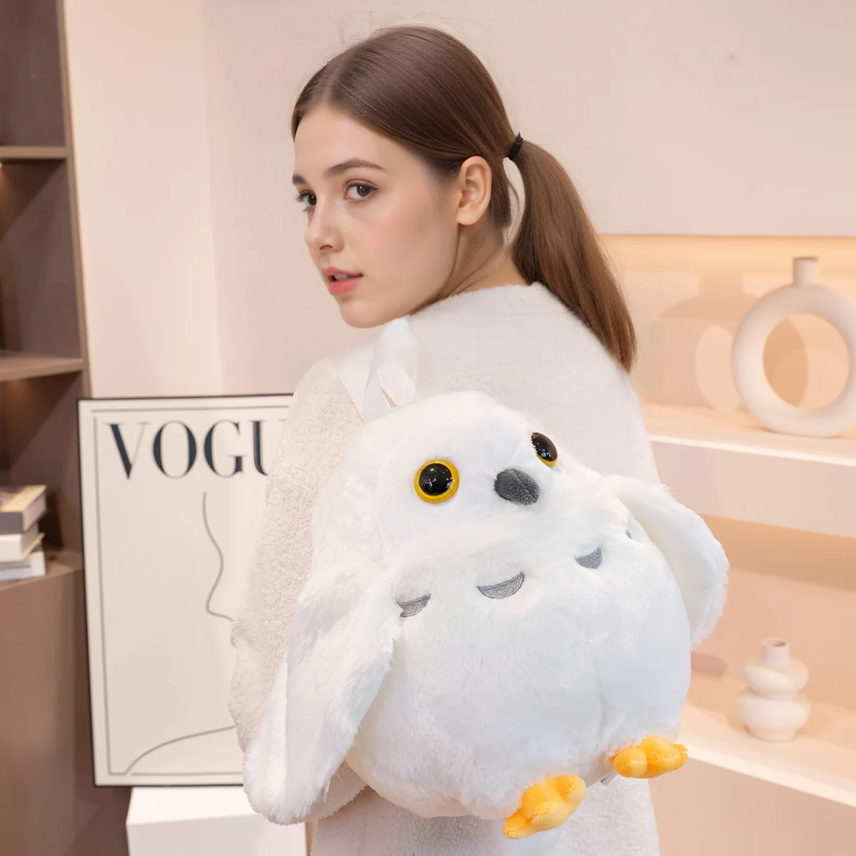 حقيبة ظهر على شكل بومة سحرية بيضاء إبداعية ناعمة ولطيفة، حقيبة كتف مزدوجة من القطيفة للأطفال، حقيبة ما قبل المدرسة للأطفال، ديكور منزلي