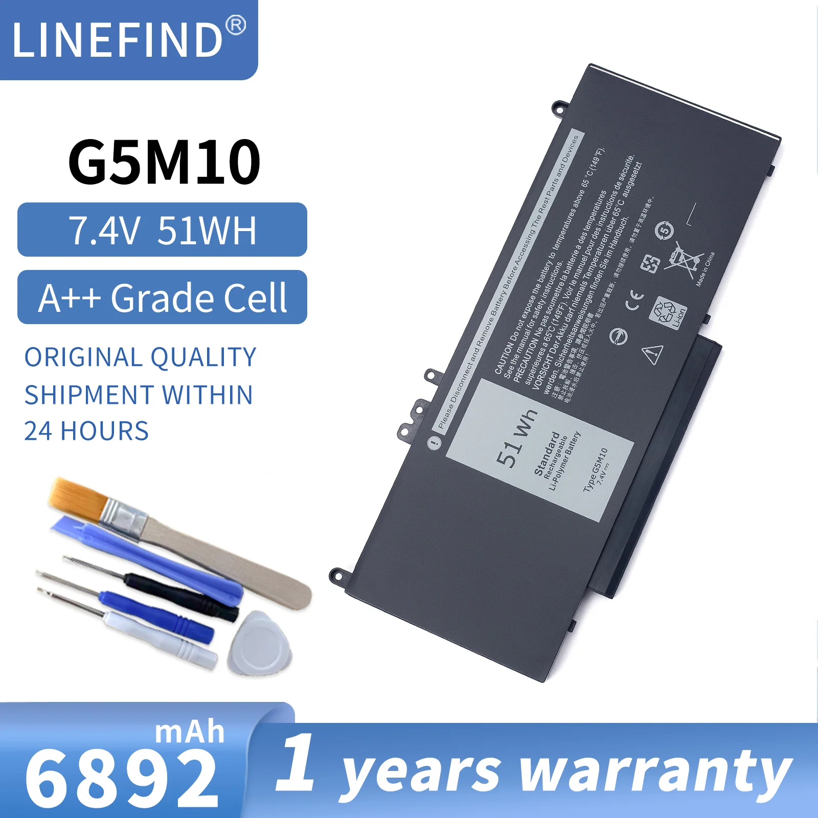 

New G5M10 Laptop Battery for DELL Latitude E5250 E5450 E5550 Sereis 8V5GX R9XM9 WYJC2 1KY05 7.4V 51Wh