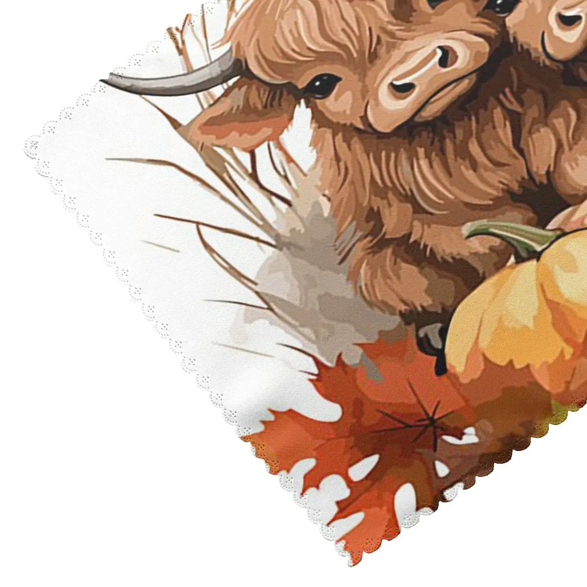 Highland Cow Calf Autumn Leaves Placemat Washable Plate Mat for Dining Table Bowl Coaster Home Decor Absorbent Mats