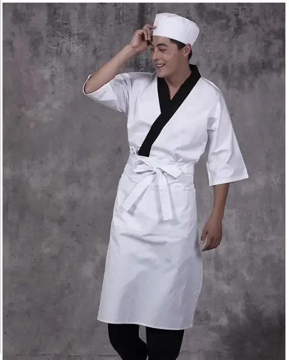 Tablier de Cuisine japonaise hommes femme Chef travail noir blanc Long Sushi cuisine Restaurant 70 cm