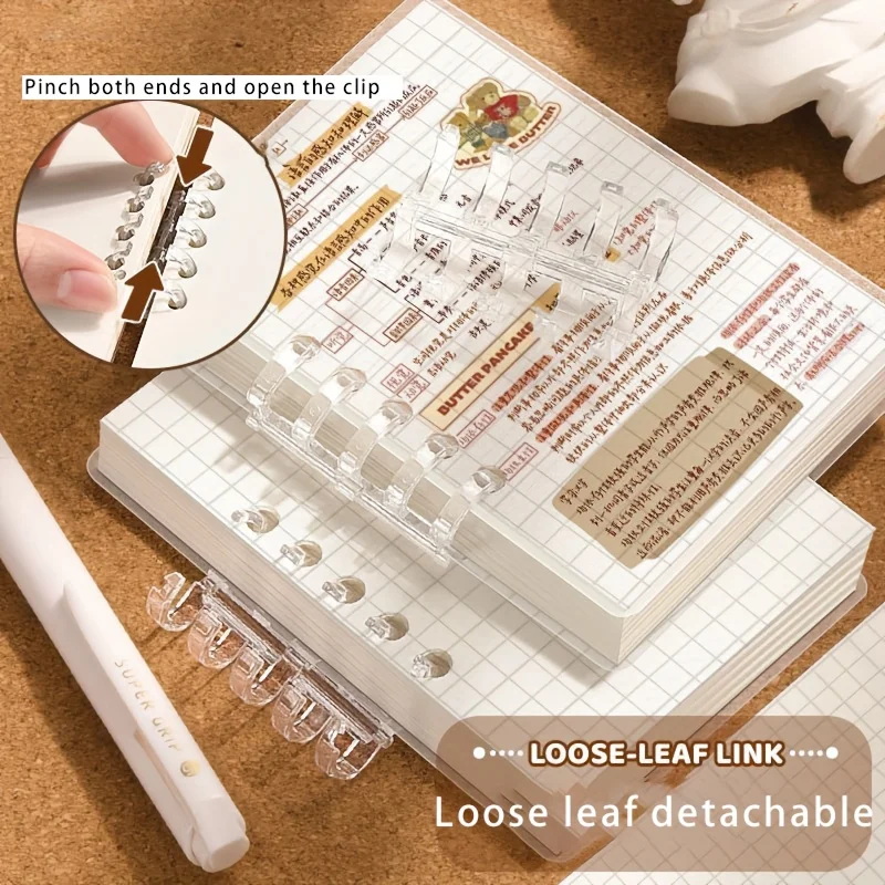 Ein einfaches transparentes Loseblattbuch mit 80 Blatt, abnehmbares Notizbuch, horizontale Linie, leeres Quadrat, Schulnotizbuch – Detail 5