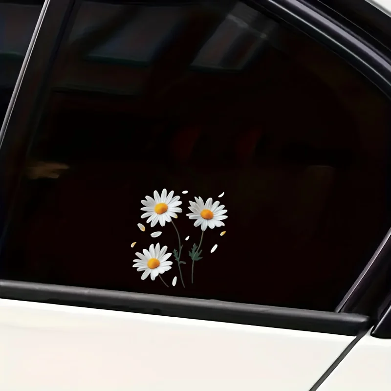 

Виниловые наклейки Daisy, белые лепестки с желтым центром, водонепроницаемые самоклеящиеся наклейки для автомобилей, холодильников и ноутбуков