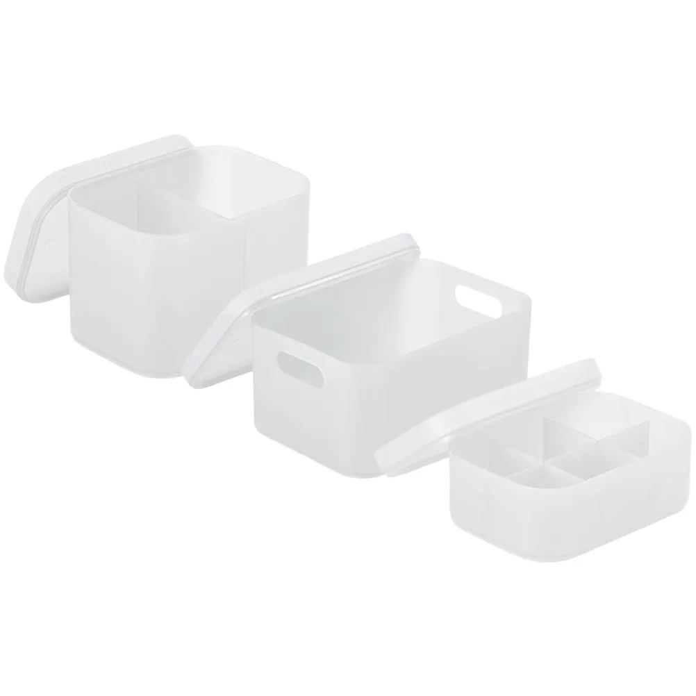 

3Pcs Premium Plastic Storage Box Makeup Organizer for Vanity Desktop Dresser Countertop Skincare Nail Polish Perfume