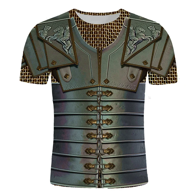 Retro 3D Druck Mittelalterlichen Ritter Rüstung Sport Schnell trocknend Atmungsaktive Männer T-shirt Straße Casual Cosplay Trendy Kurzhülse Kleidung