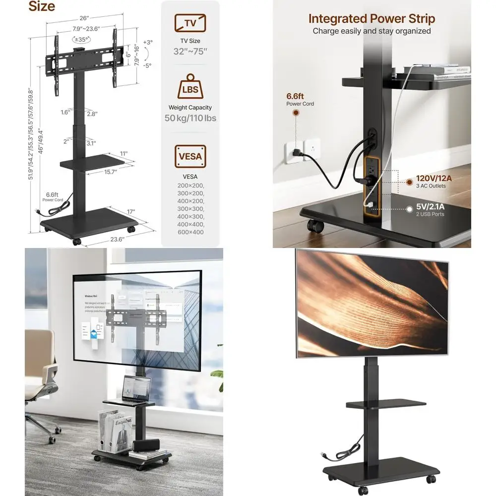 

Регулируемая поворотная подставка для телевизоров 32-75 дюймов, выдерживает до 50 кг, с системой скрытой проводки и регулировкой высоты