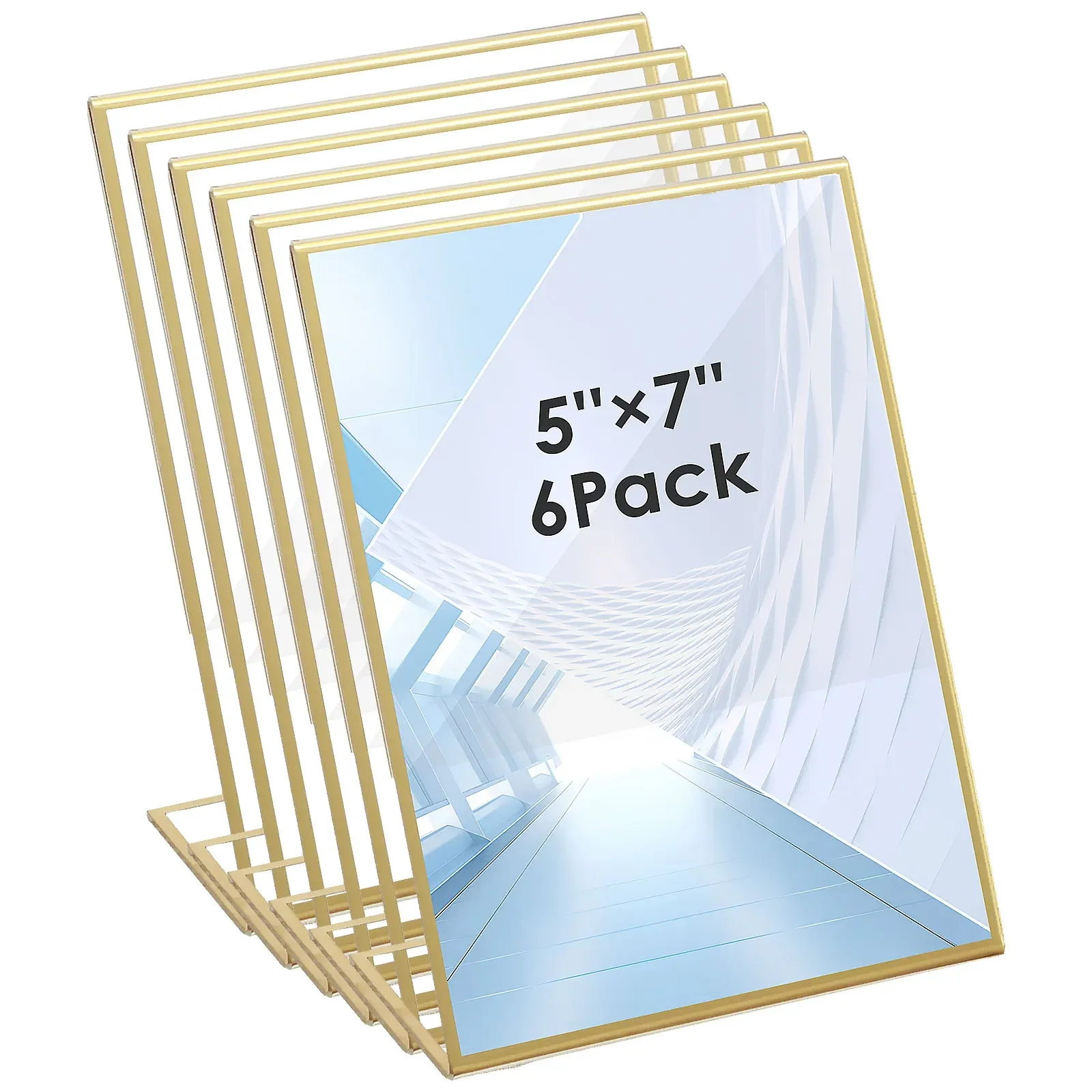 

6Pcs Gold Acrylic Sign Holder Picture Frame Display Stand Clear Paper Holder Table Menu Stands for Wedding Office Restaurant