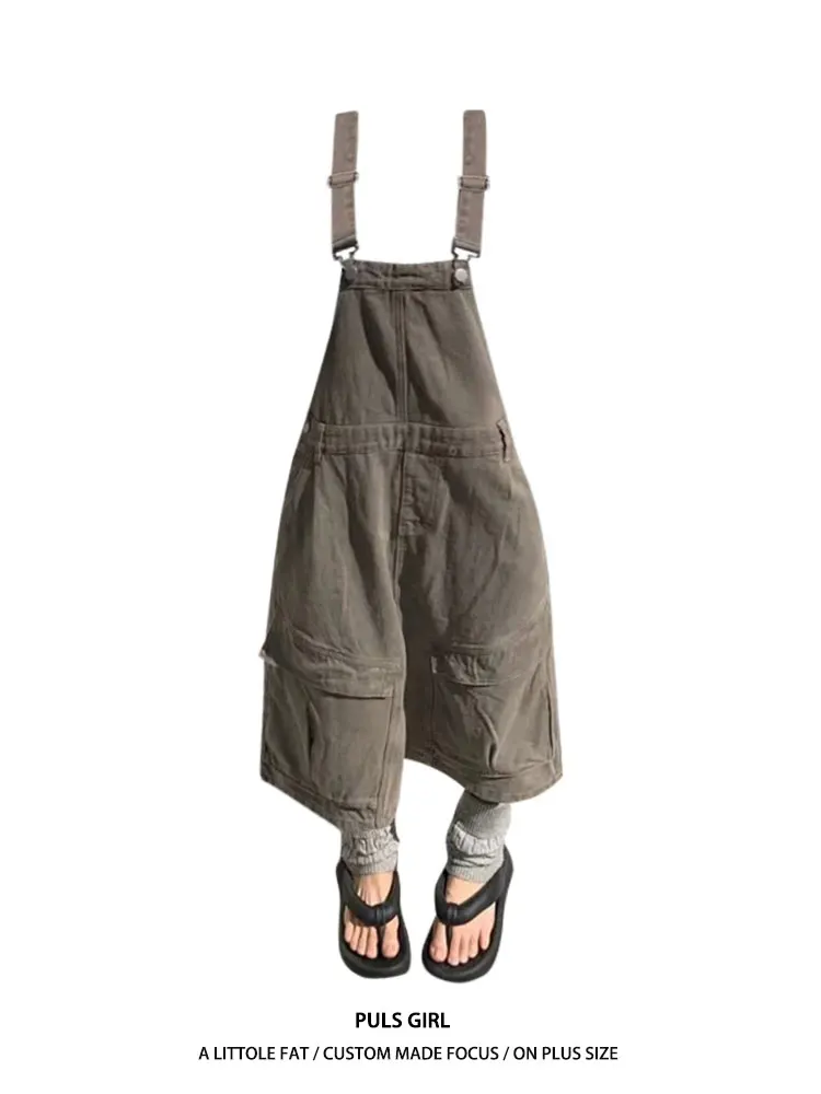 

plus Size American Retro Washed Multi-Pocket Work Skirt Women's Loose Slimming Versatile Denim Overalls Skirt Commute Style